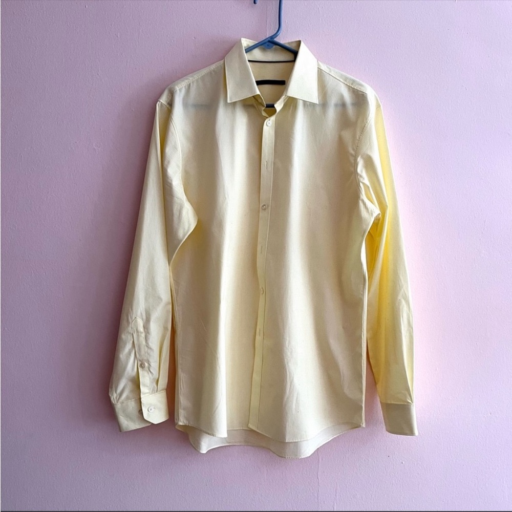 Mens Elie Tahari lemon yellow button down dress shirt size 16 34/35